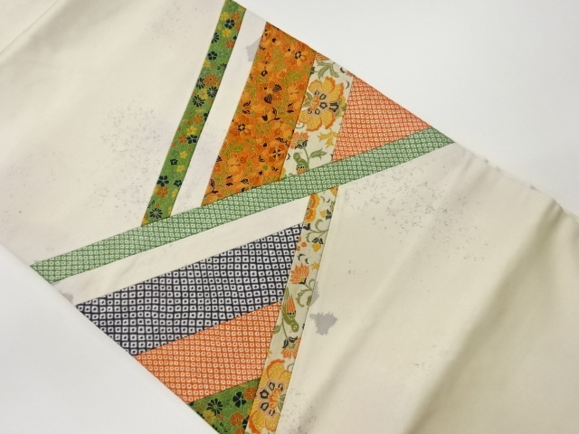 JAPANESE KIMONO / VINTAGE NAGOYA OBI / WOVEN BIRDS & FLORAL PLANTS
